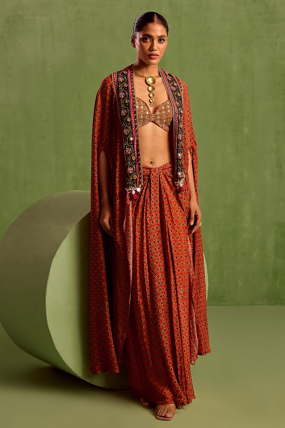Designer Neha Khullar Rust Printed Indo-Western Set for Women Online